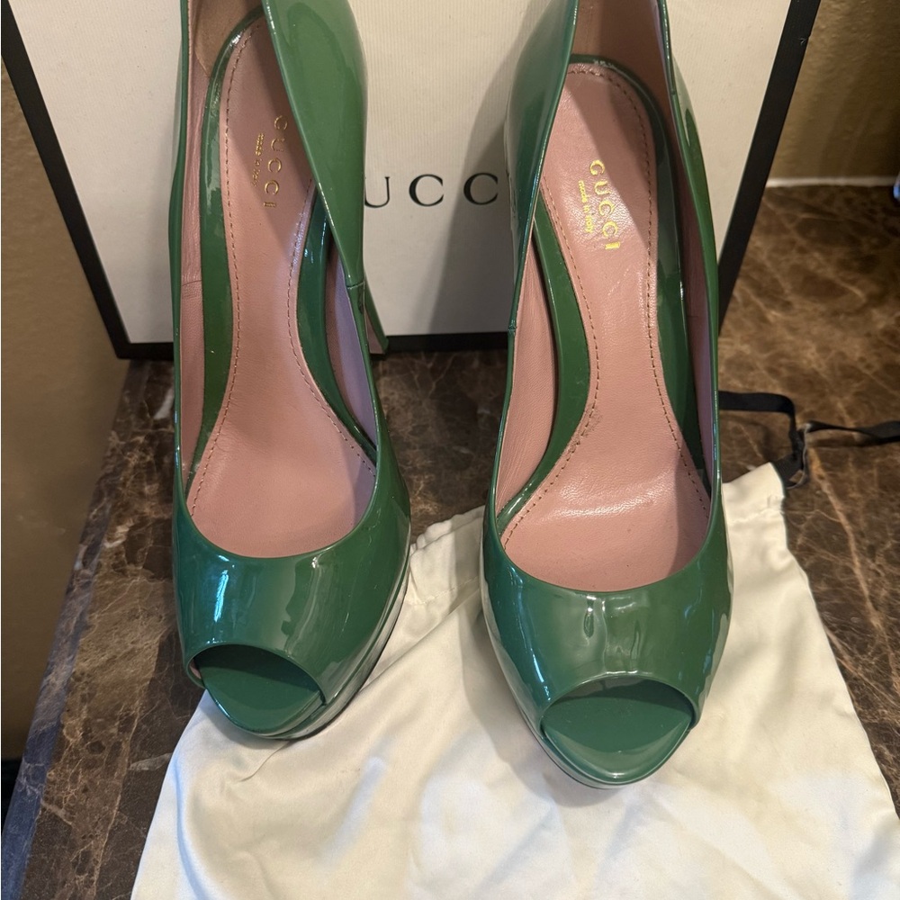 Gucci Emerald Green Peep-Toe Heels